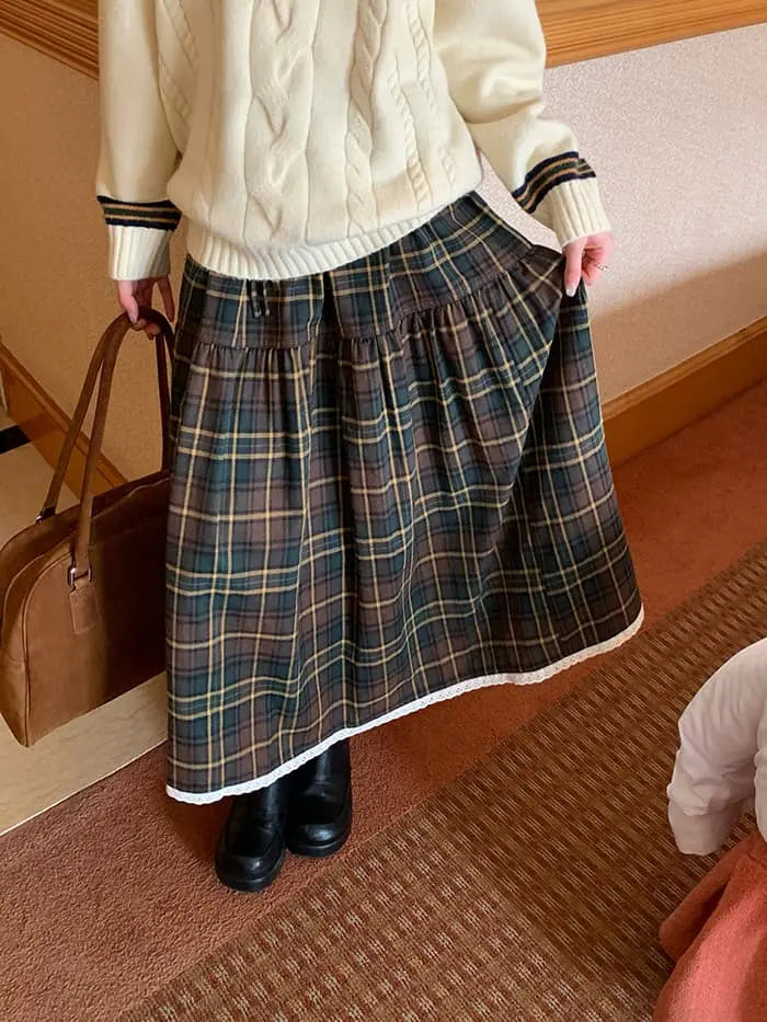 ガーリー チェック レース切替 スカート LUMIYUMI