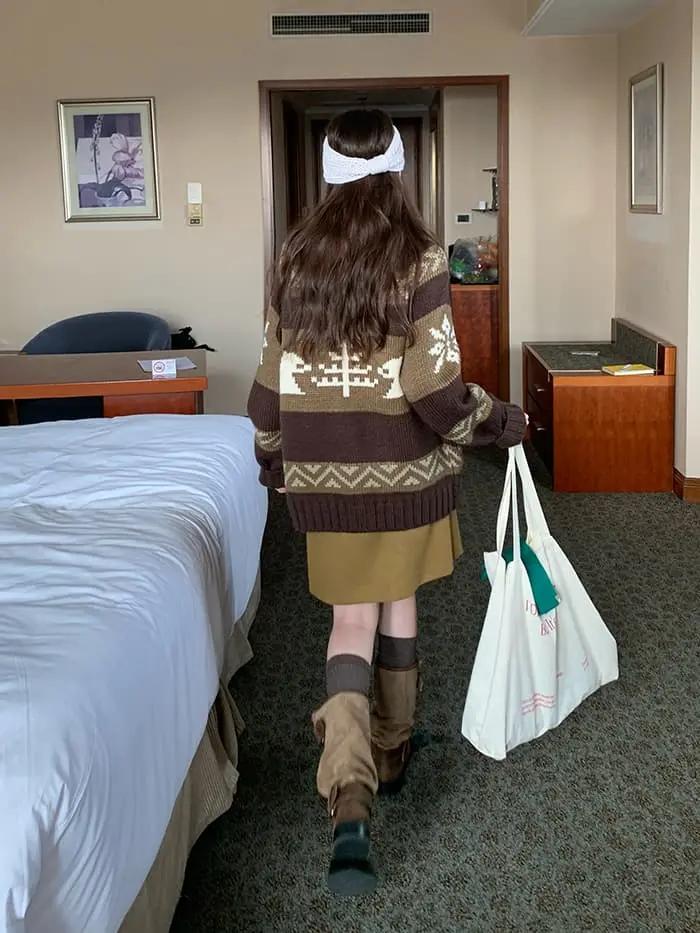 雪柄 ジャカード ZIP カーディガン LUMIYUMI