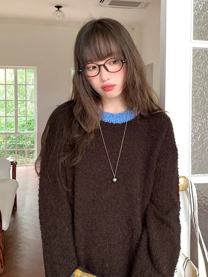 襟配色 ふわもち ニットプルオーバー LUMIYUMI