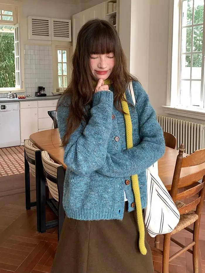 カラーネップ クルーネック ニットカーディガン LUMIYUMI