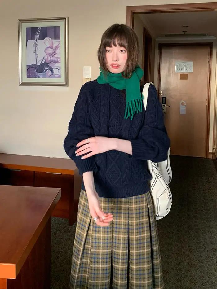 チェック柄 Aライン ミモレ丈 スカート LUMIYUMI