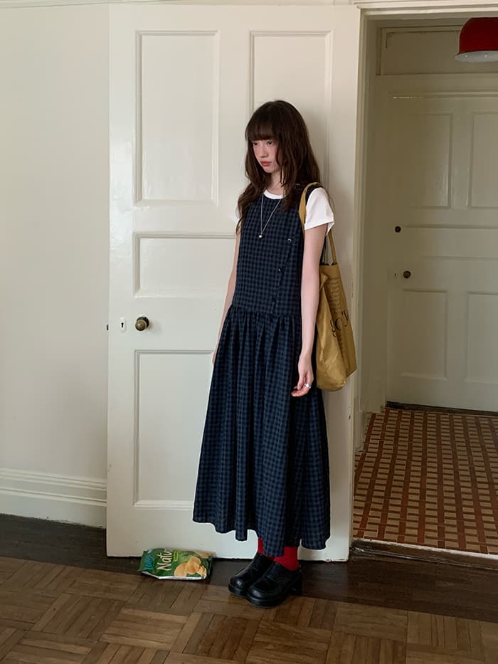 斜め前立て ゆったり ベストワンピース LUMIYUMI