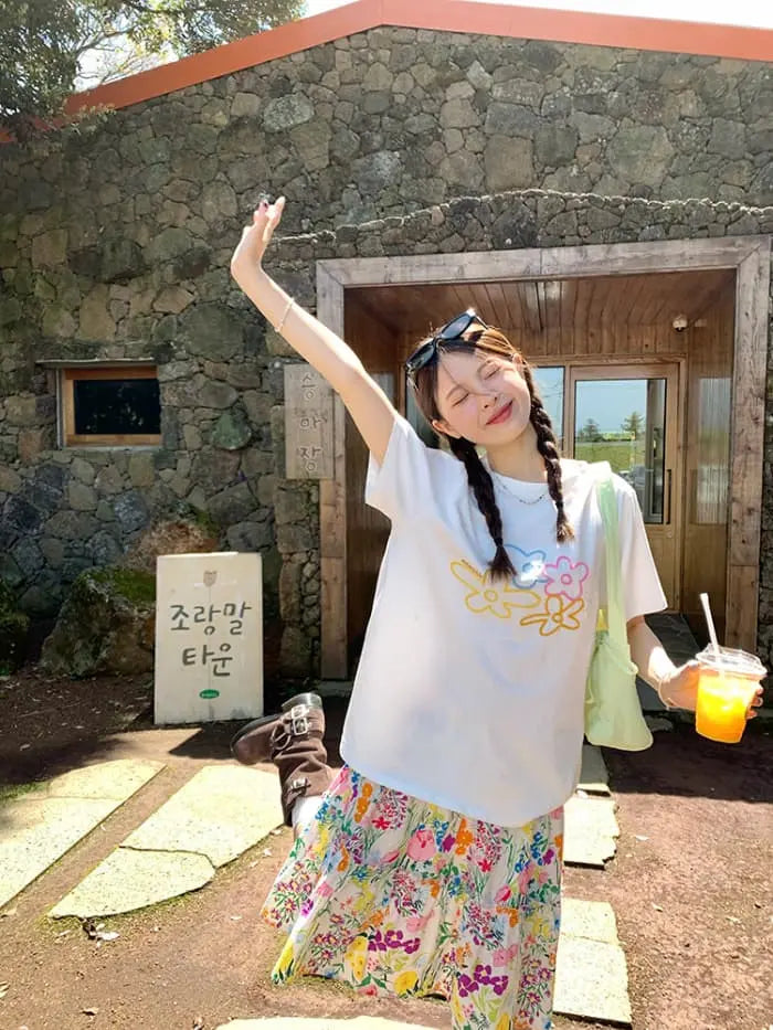 水彩風 花柄プリント フレアスカート LUMIYUMI