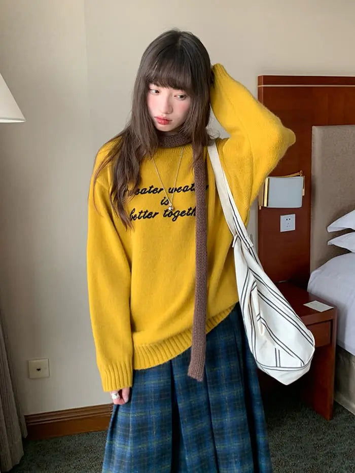 レトロ 配色 ロゴ刺繍 ニット LUMIYUMI