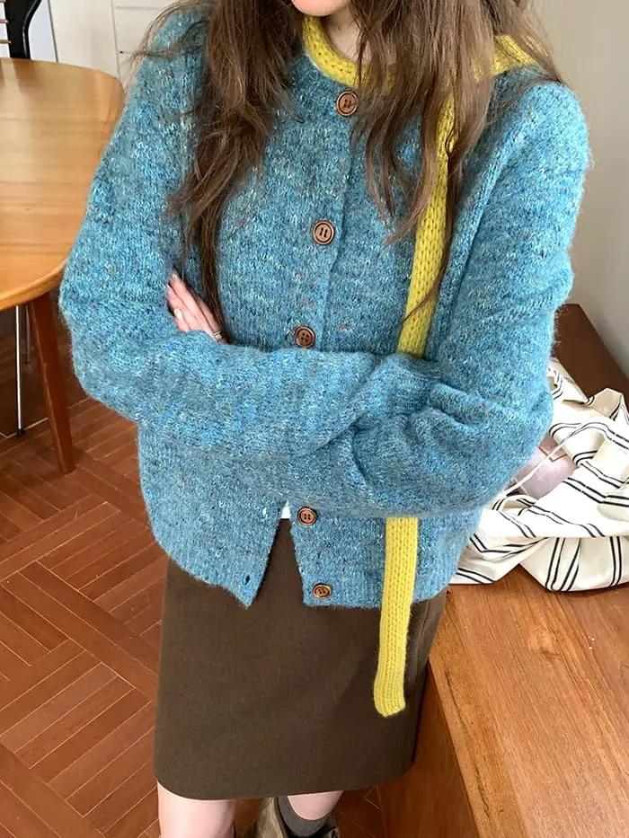 カラーネップ クルーネック ニットカーディガン LUMIYUMI