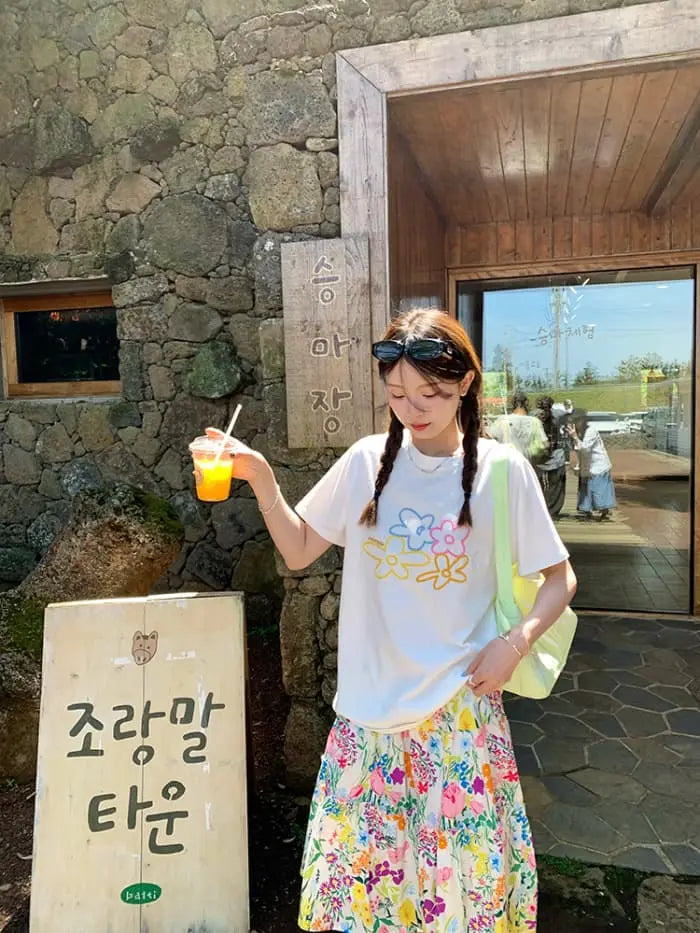 水彩風 花柄プリント フレアスカート LUMIYUMI