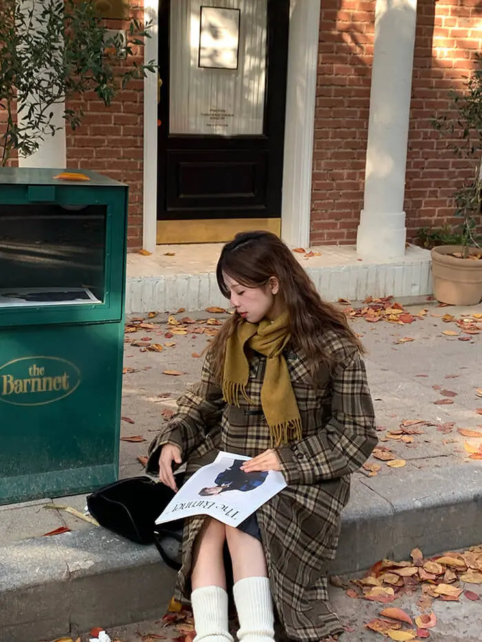 レトロチェック柄ウールコート LUMIYUMI