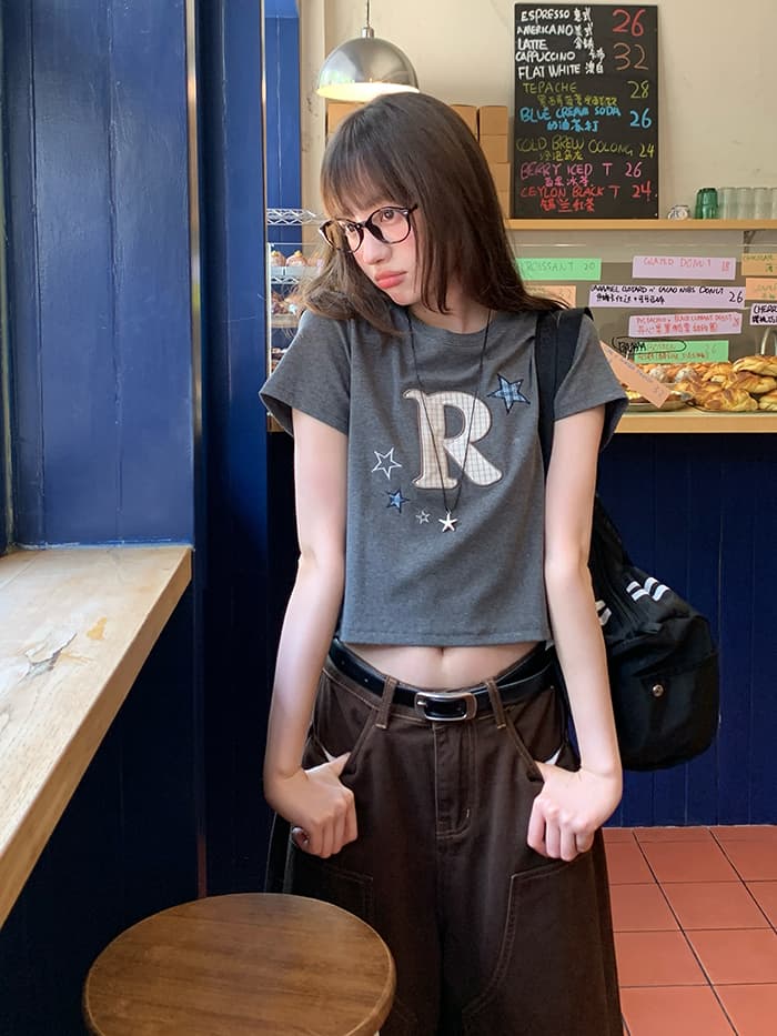 ワッペン 刺繍 スリムフィット Tシャツ LUMIYUMI