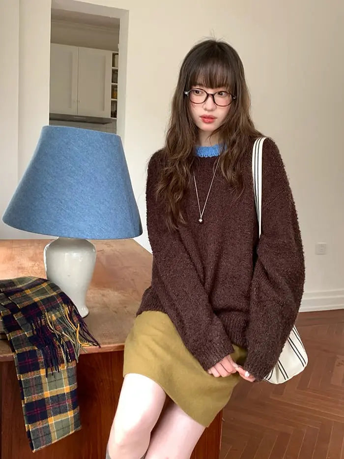 襟配色 ふわもち ニットプルオーバー LUMIYUMI