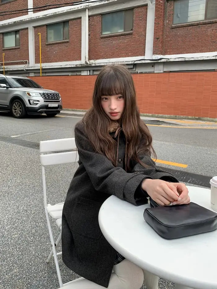 レトロ ガーリー ファー襟付き コート LUMIYUMI