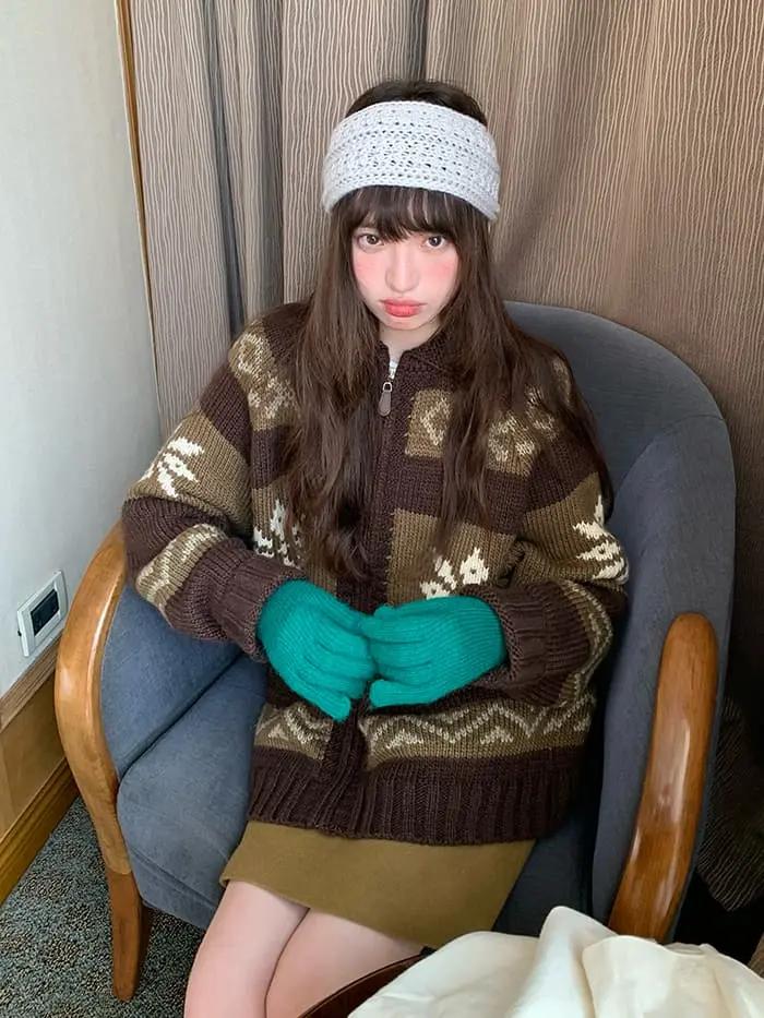 雪柄 ジャカード ZIP カーディガン LUMIYUMI