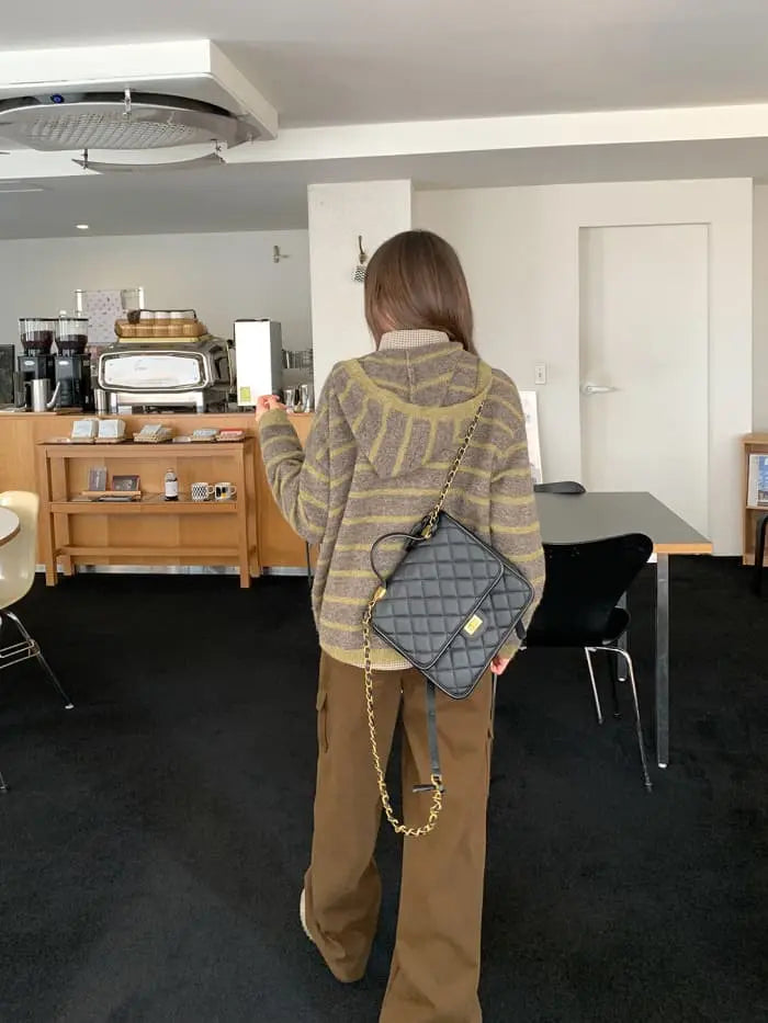 ゆったり フード付き ボーダー ニットカーディガン LUMIYUMI