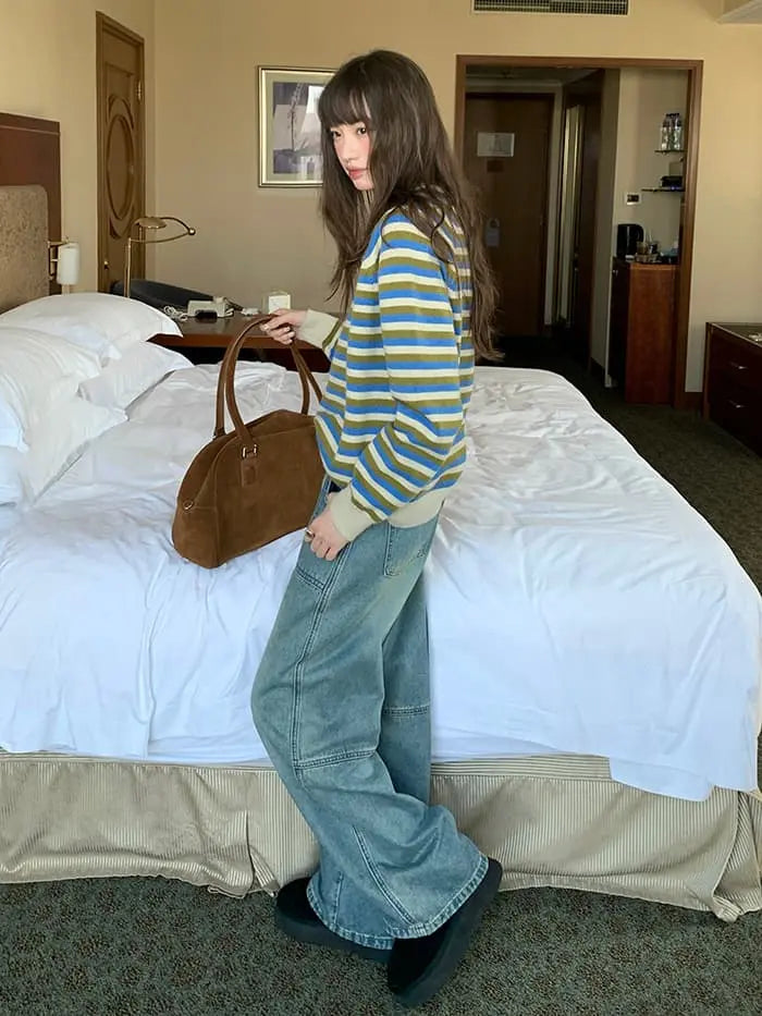 ボーダー配色 Vネック セーター LUMIYUMI