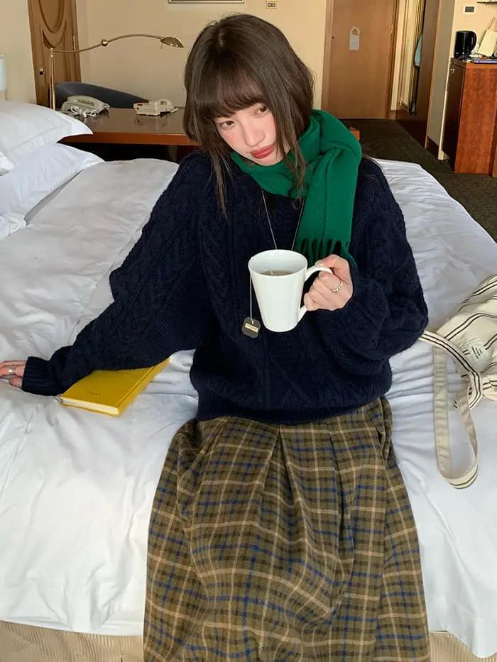 チェック柄 Aライン ミモレ丈 スカート LUMIYUMI