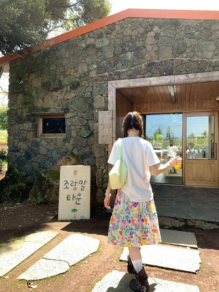 水彩風 花柄プリント フレアスカート LUMIYUMI