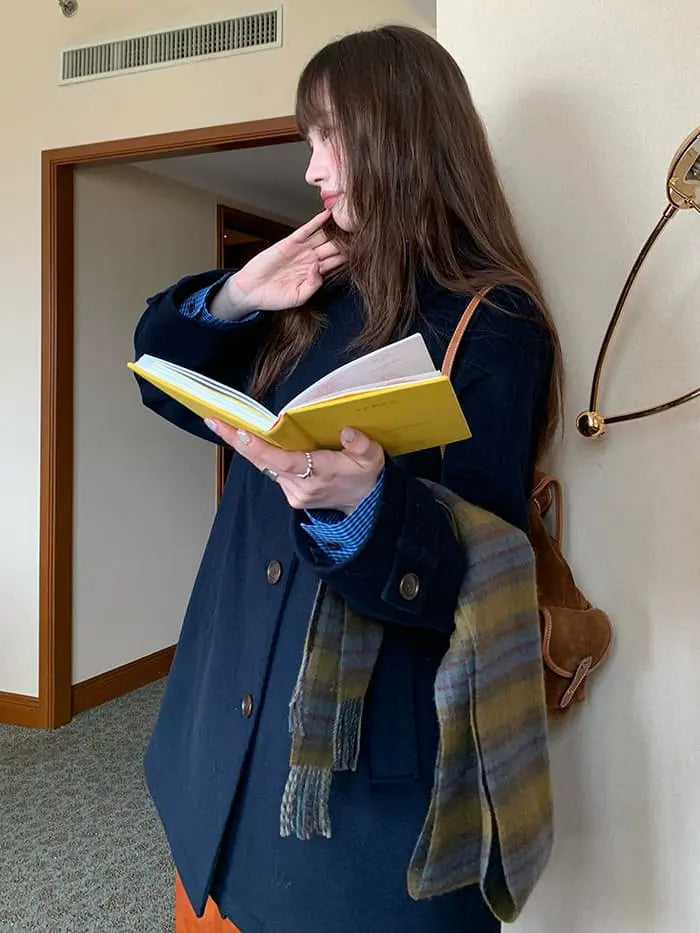 LUMIYUMI ウールブレンド 折り襟 ミドルコート　Sサイズ ウールブレンド 折り襟 ミドルコート- LUMIYUMI