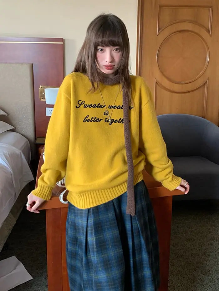 レトロ 配色 ロゴ刺繍 ニット LUMIYUMI