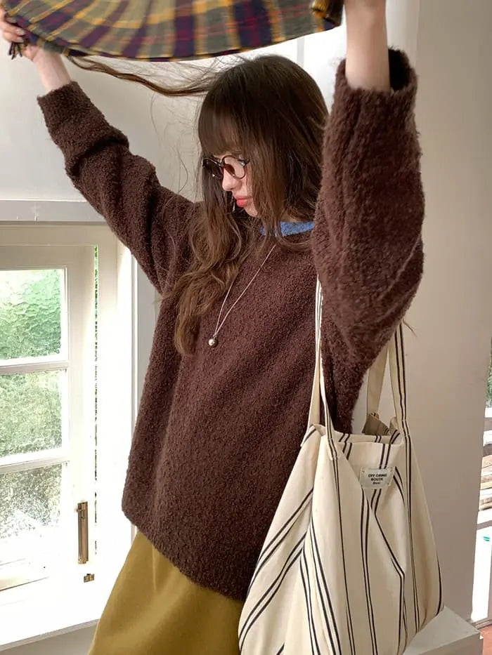 襟配色 ふわもち ニットプルオーバー LUMIYUMI