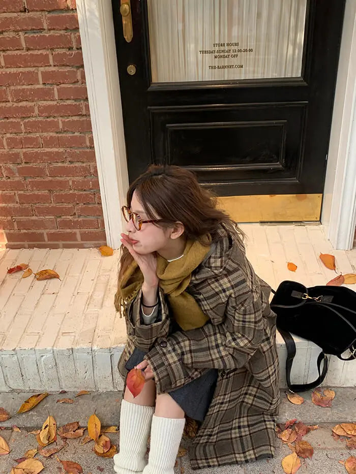 レトロチェック柄ウールコート LUMIYUMI