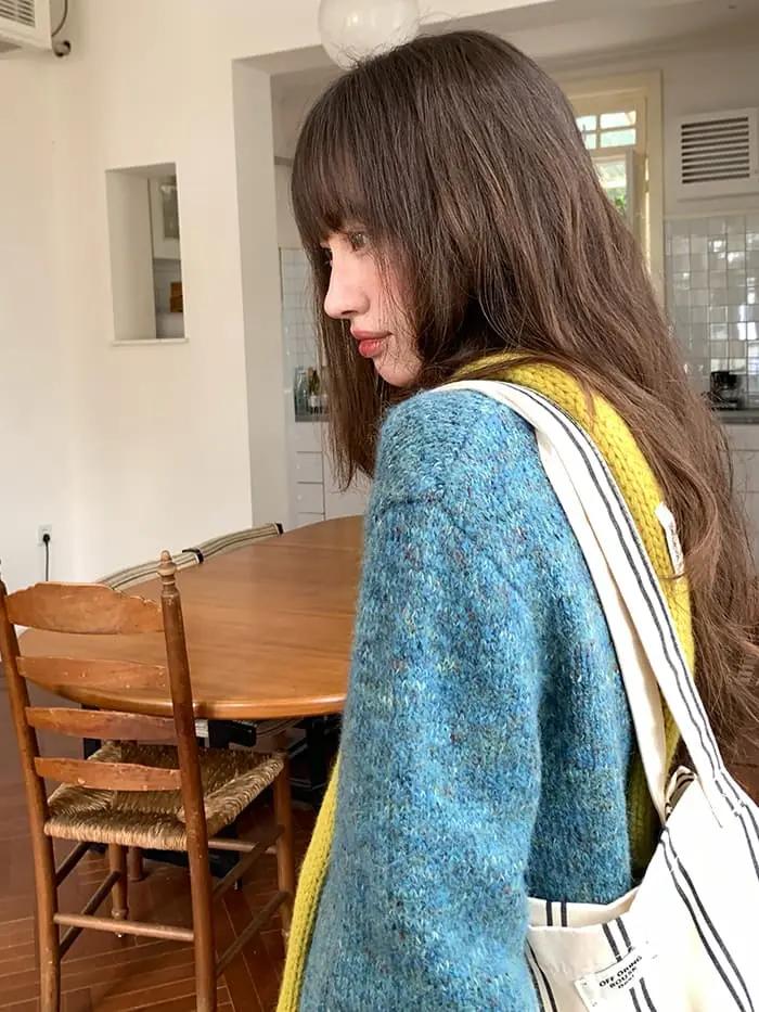 カラーネップ クルーネック ニットカーディガン LUMIYUMI