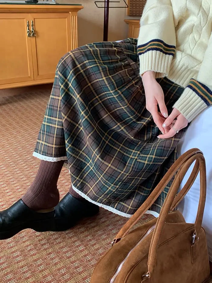 ガーリー チェック レース切替 スカート LUMIYUMI