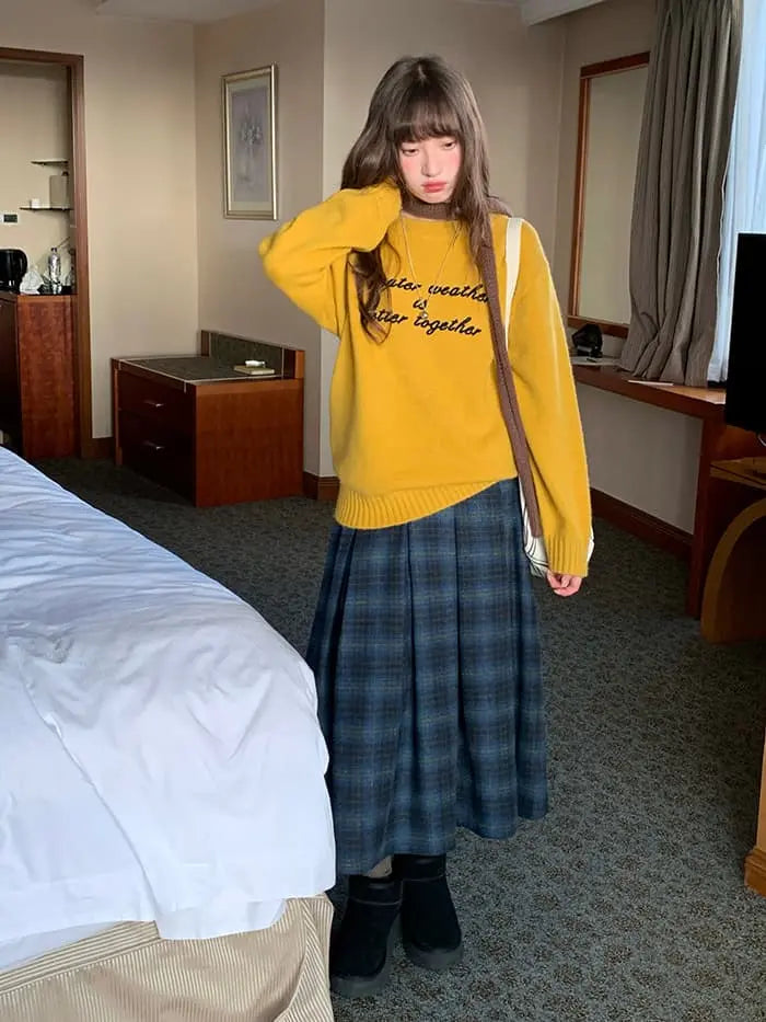 レトロ 配色 ロゴ刺繍 ニット LUMIYUMI