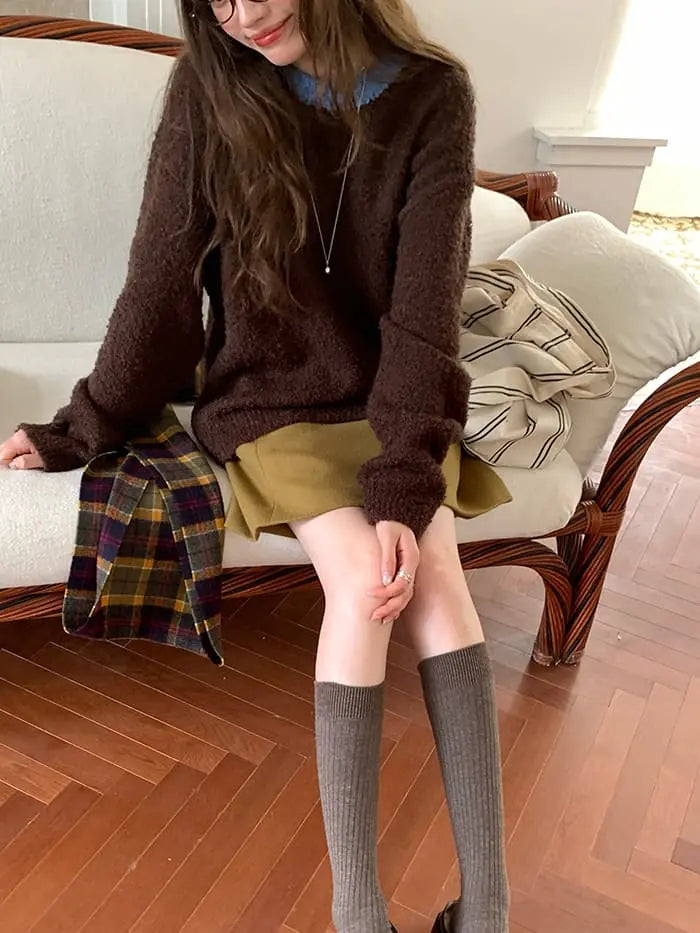 襟配色 ふわもち ニットプルオーバー LUMIYUMI