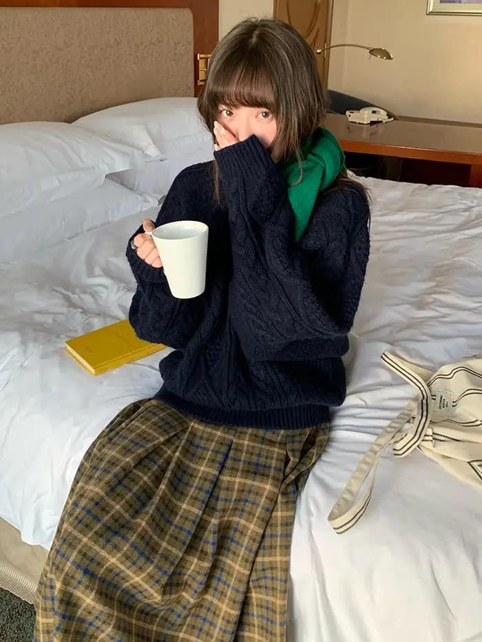 チェック柄 Aライン ミモレ丈 スカート LUMIYUMI