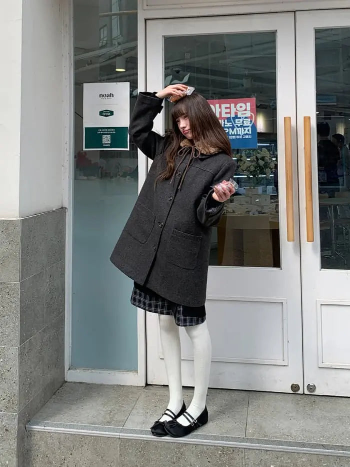 レトロ ガーリー ファー襟付き コート LUMIYUMI