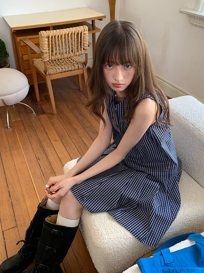 レトロ チェック Aライン タンクワンピース LUMIYUMI