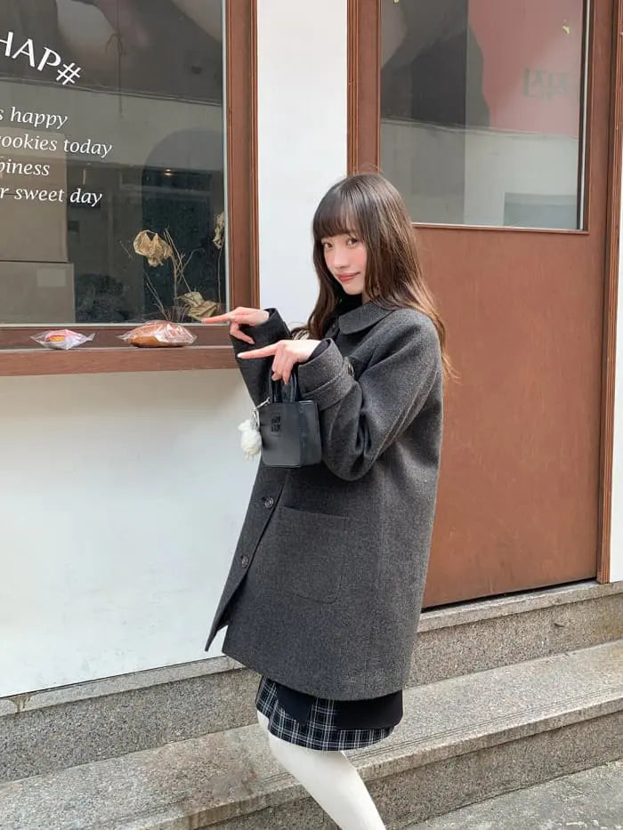 レトロ ガーリー ファー襟付き コート LUMIYUMI