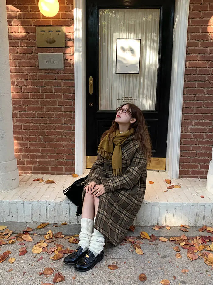 レトロチェック柄ウールコート LUMIYUMI