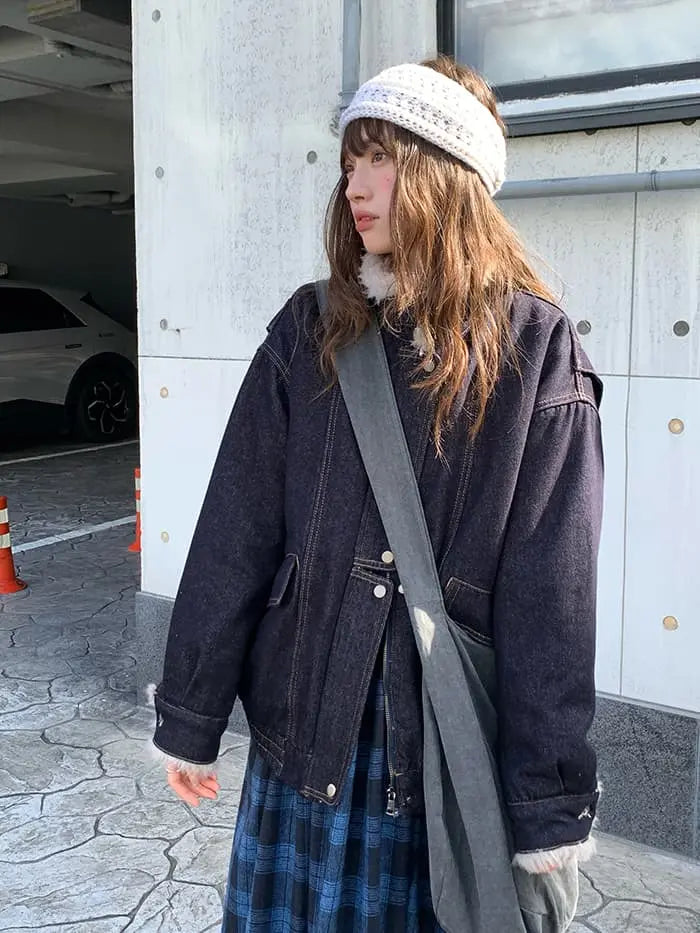 ファー襟 中綿入り デニムブルゾン LUMIYUMI