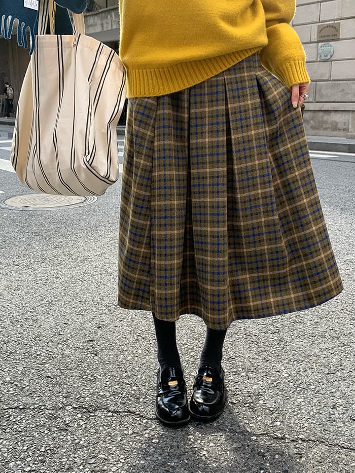 チェック柄 Aライン ミモレ丈 スカート LUMIYUMI