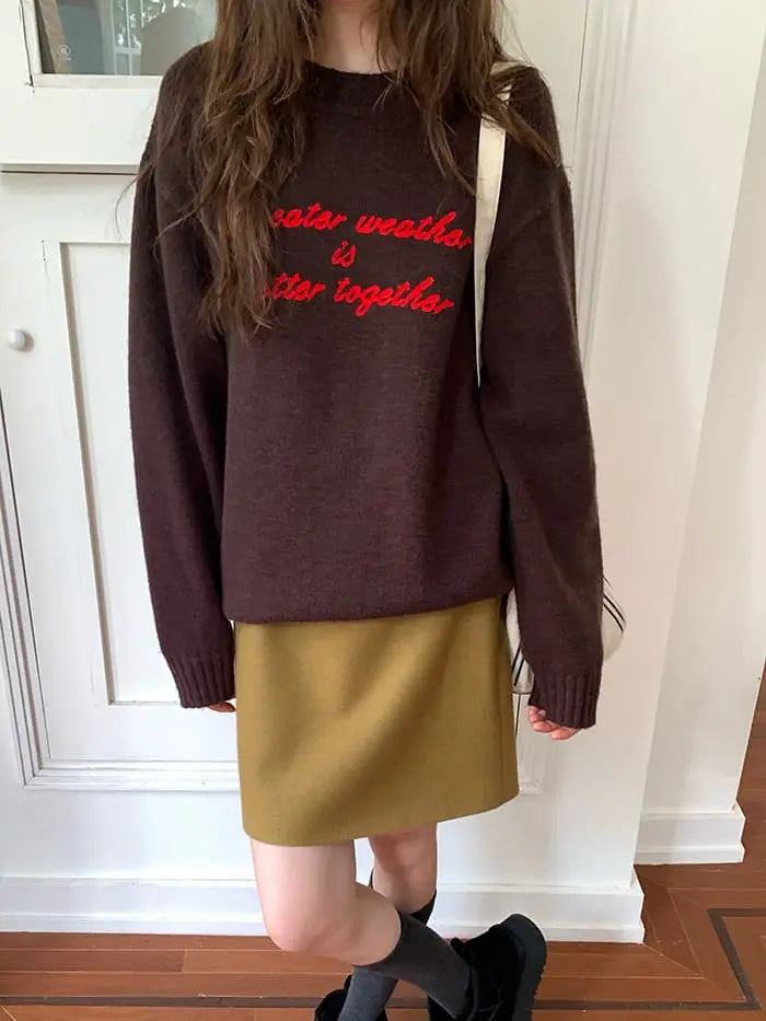 レトロ 配色 ロゴ刺繍 ニット LUMIYUMI