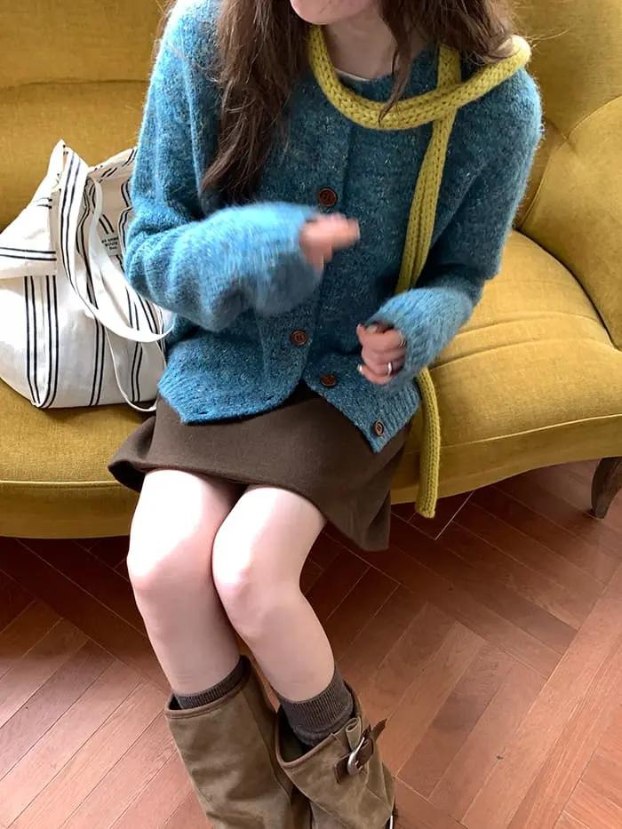 カラーネップ クルーネック ニットカーディガン LUMIYUMI