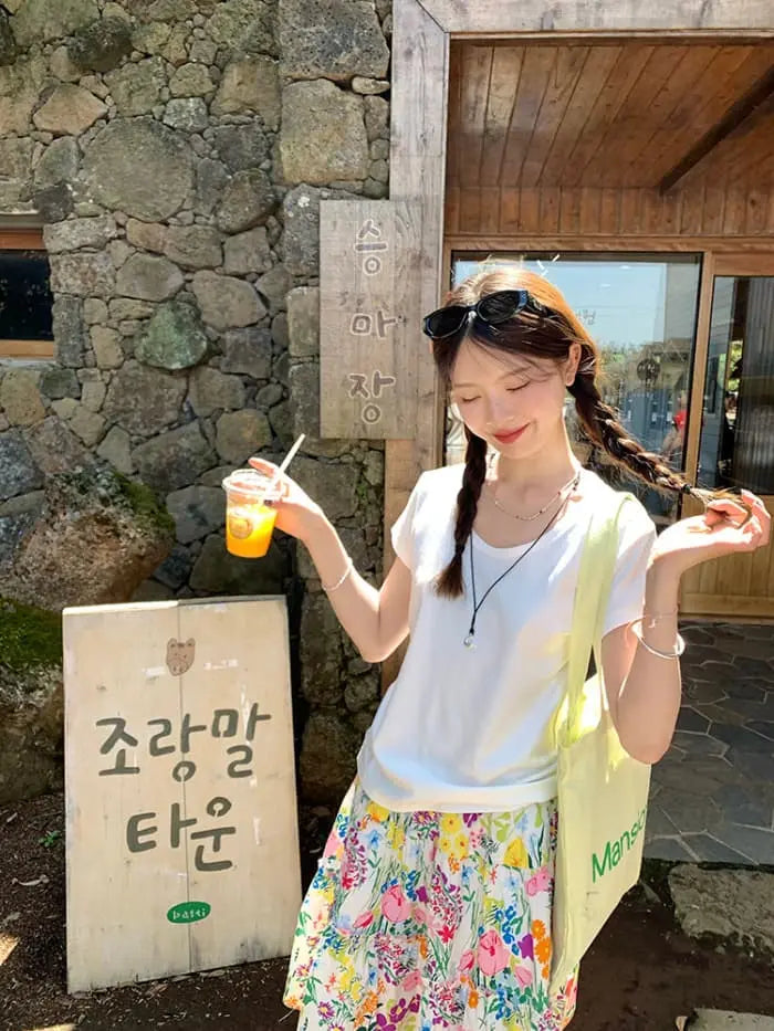 水彩風 花柄プリント フレアスカート LUMIYUMI