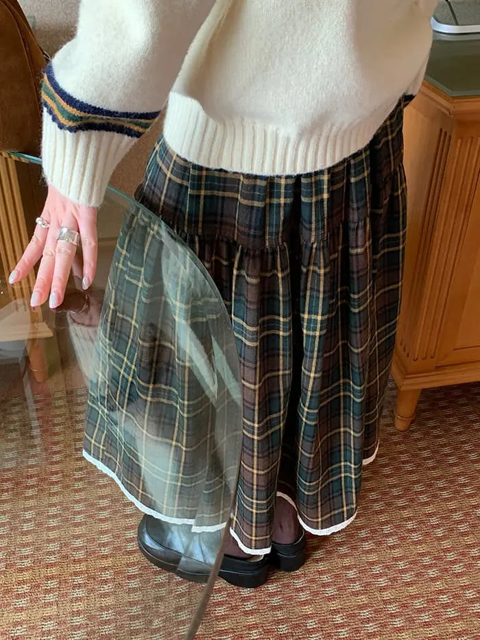 ガーリー チェック レース切替 スカート LUMIYUMI