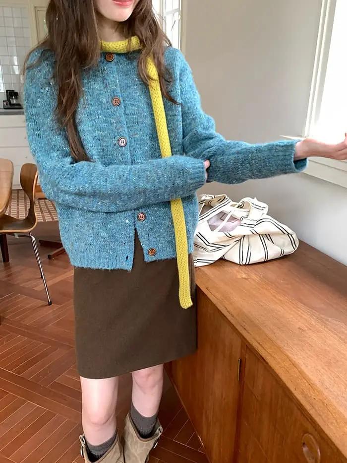 カラーネップ クルーネック ニットカーディガン LUMIYUMI