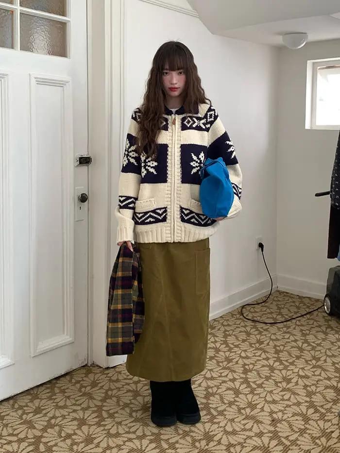 雪柄 ジャカード ZIP カーディガン LUMIYUMI