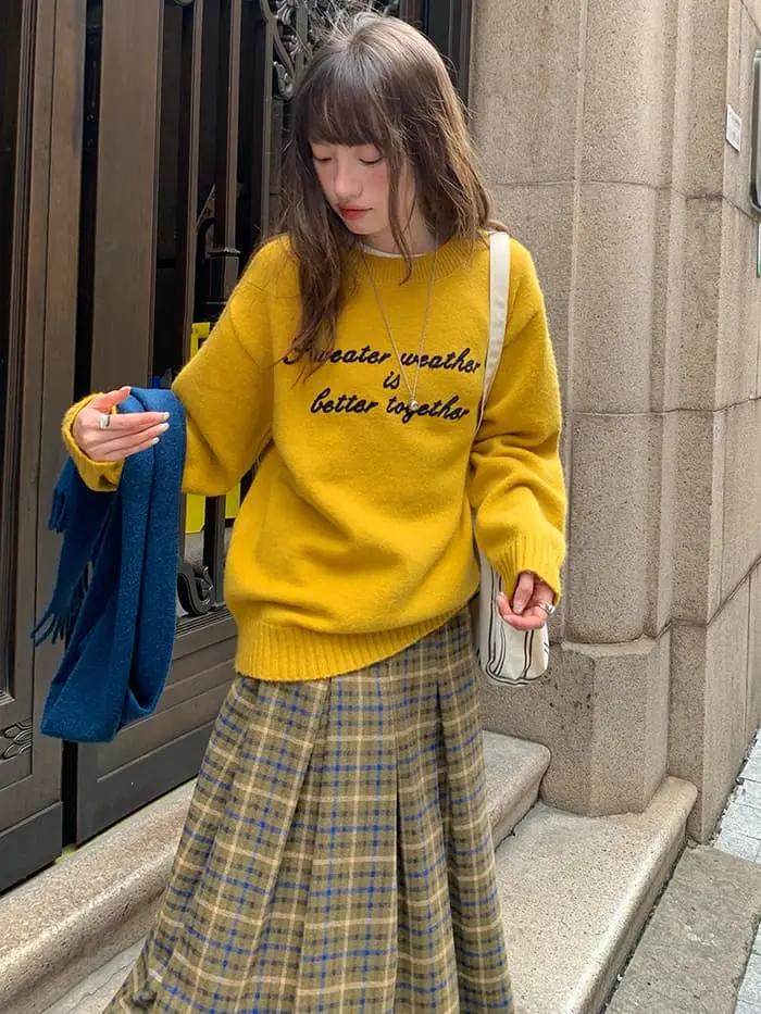 チェック柄 Aライン ミモレ丈 スカート LUMIYUMI