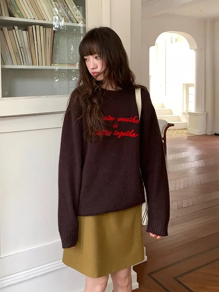 レトロ 配色 ロゴ刺繍 ニット LUMIYUMI