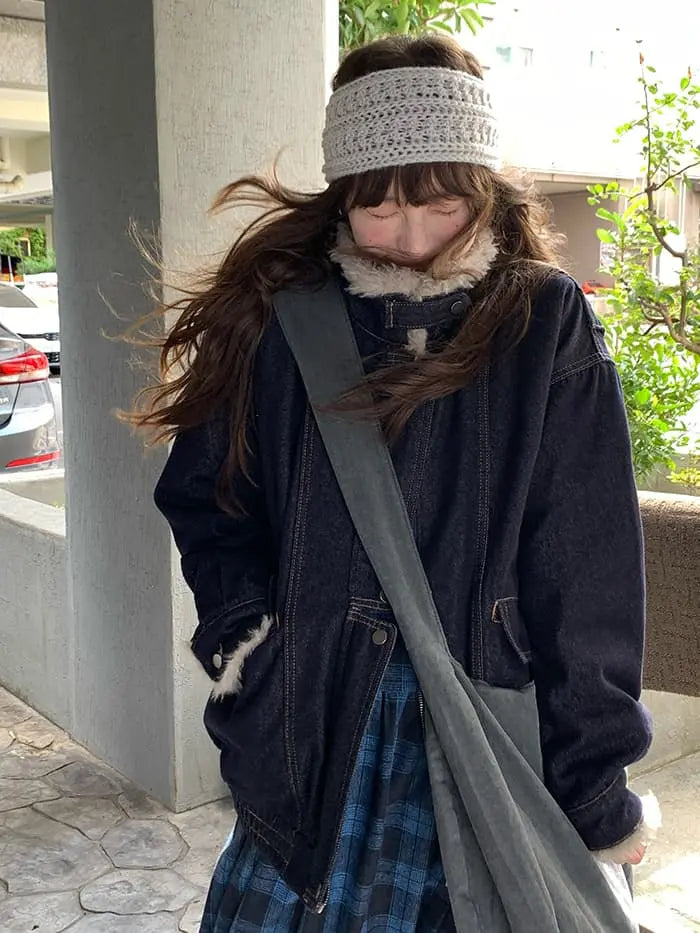 ファー襟 中綿入り デニムブルゾン LUMIYUMI