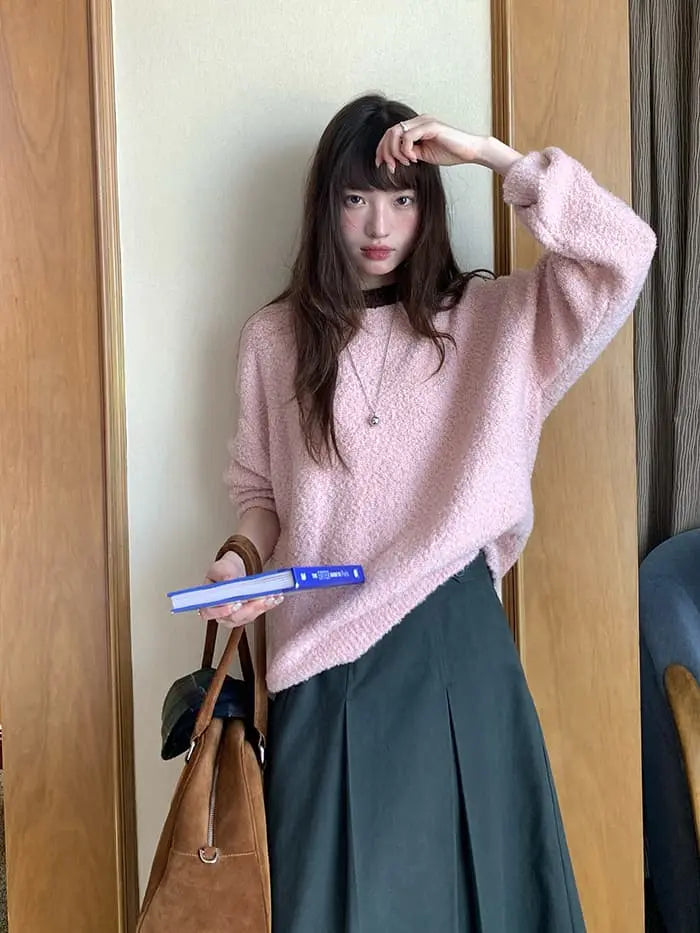 襟配色 ふわもち ニットプルオーバー LUMIYUMI