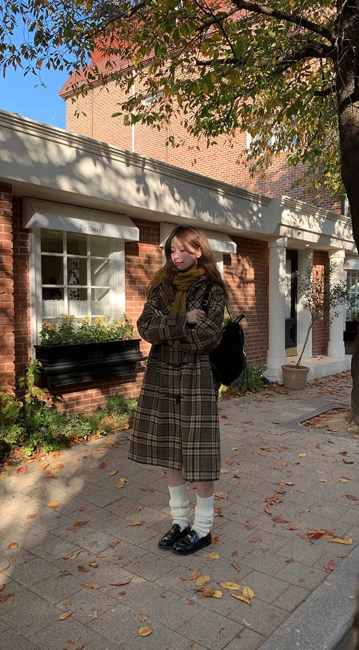 レトロチェック柄ウールコート LUMIYUMI
