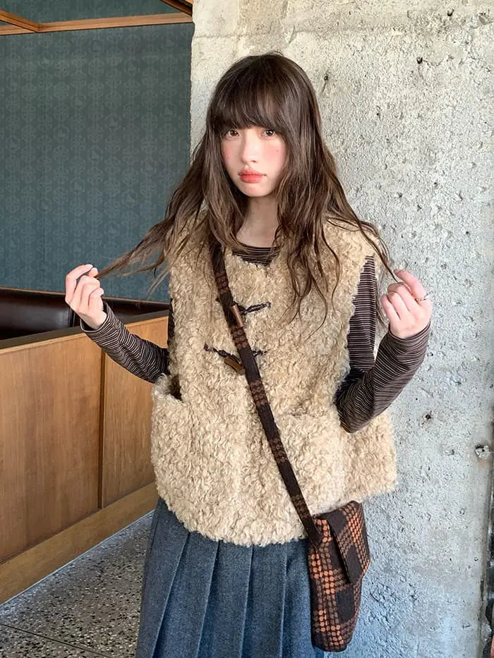 レトロ ループファー ダッフルベスト LUMIYUMI