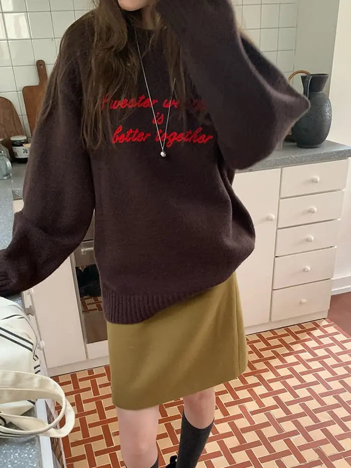 レトロ 配色 ロゴ刺繍 ニット LUMIYUMI