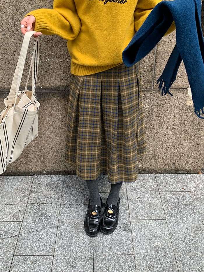 チェック柄 Aライン ミモレ丈 スカート LUMIYUMI