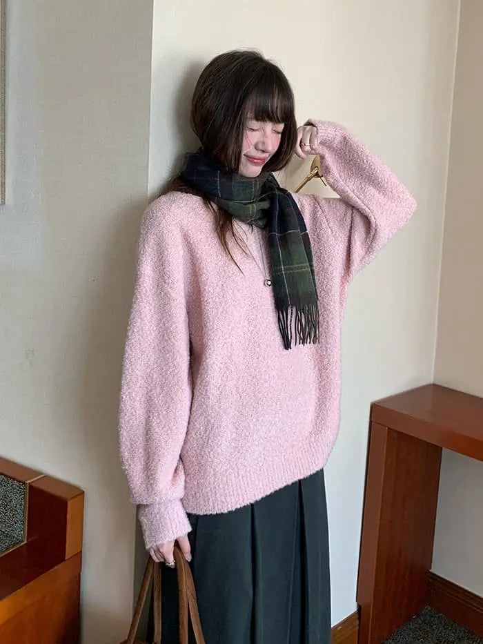 襟配色 ふわもち ニットプルオーバー LUMIYUMI