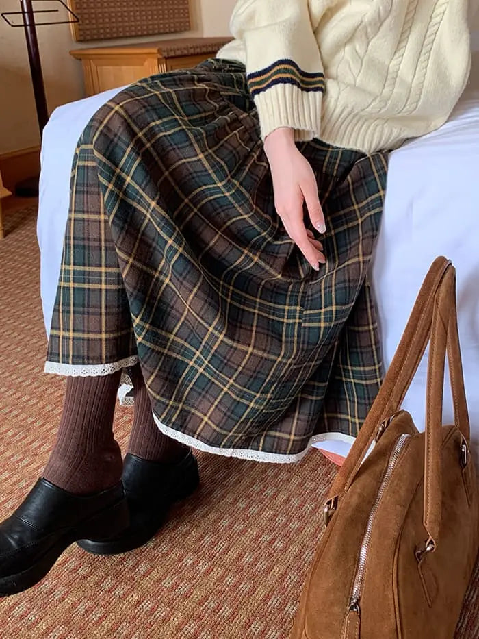 ガーリー チェック レース切替 スカート LUMIYUMI